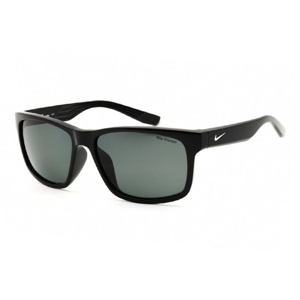 Nike Sunglasses Rectangle Full Rim, Shiny Black Frame and Grey Polarized Lens